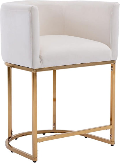 Modern Counter Height Velvet Upholstered Bar Stool, 24" Kitchen Counter Island Stool Bar Chairs with Gold Metal Frame for Kitchen Island, Cream