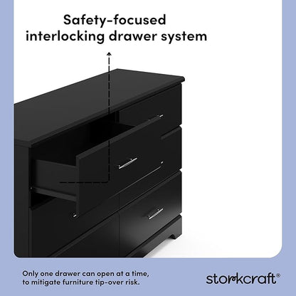 Storkcraft Brookside 6-Drawer Dresser (Black) – GREENGUARD Gold Certified, Black Dresser for Bedroom, Kids & Nursery Storage Chest, Safety Interlocking Drawers, Pre-Installed Tracks, Kids Chest