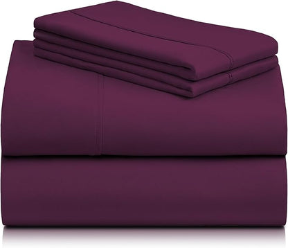LuxClub 4 PC California King Sheet Set, Breathable Luxury Bed Sheets, Deep Pockets Wrinkle Free Cooling Sheets Machine Washable Hotel Bedding Silky Soft - Eggplant Cal King
