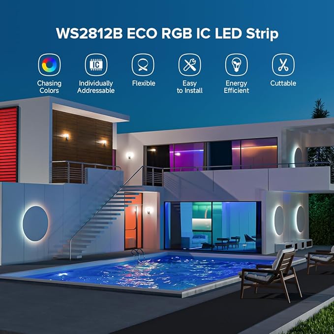 BTF-LIGHTING WS2812B RGB ECO LED Strip, Chasing Effects 5050SMD Individually Addressable 16.4FT 30Pixels/m 150Pixels Flexible Dream Color IP67 for Bedroom DIY Projects DC5V(No Adapter or Controller)
