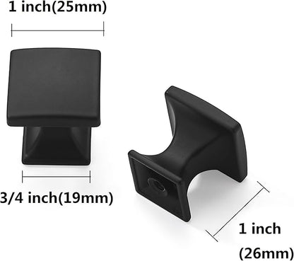 Khtumeware 6 Pack 1 inch Matte Black Cabinet Knobs Zinc Kitchen Drawer Pulls Square Knobs for Dresser Drawers