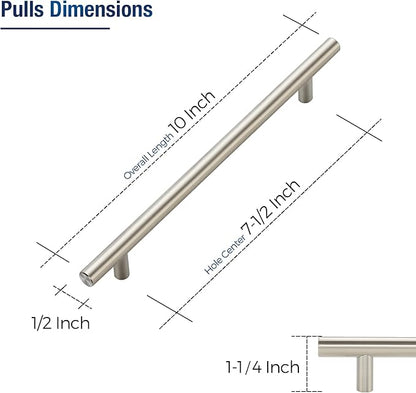 JOY DECOR 5 Pack Cabinet Handles, Brushed Nickel Cabinet Pulls, 7-1/2 in Hole Center Kitchen Cabinet Handles, Stainless Steel T Bar Handles for Dresser Drawers