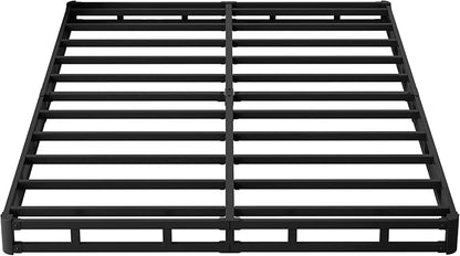 Box Spring Full Size Bed 4 Inch Low Profile, Heavy Duty Metal Box Spring Bed Base with Fabric Cover, Mattress Foundation, Easy Assembly, Noise Free, Black