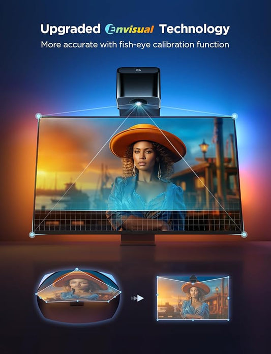 Govee TV Backlight 3 Lite with Fish-Eye Correction Function Sync to 55-65 Inch TVs, 11.8ft RGBICW Wi-Fi LED Strip Lights with Camera, 4 Colors in 1 Lamp Bead, Voice and APP Control, Adapter