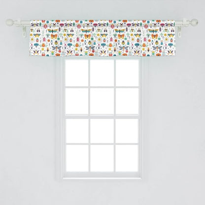 Lunarable Spring Window Valance Pack of 2, Colorful Seasons Pattern with Nature Garden Creatures Repeating Pattern Print, Rod Pocket Curtain Valances for Kitchen Bedroom, 54" X 12", Multicolor