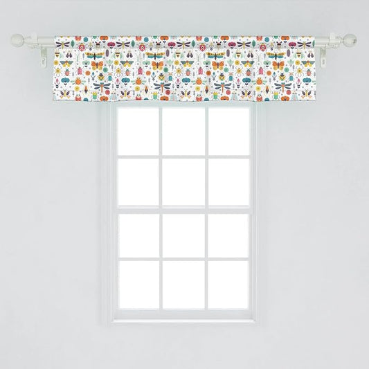 Lunarable Spring Window Valance Pack of 2, Colorful Seasons Pattern with Nature Garden Creatures Repeating Pattern Print, Rod Pocket Curtain Valances for Kitchen Bedroom, 54" X 12", Multicolor