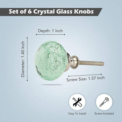 Perilla Home Set of 4 Bubble Knobs - Decorative Light Green Crystal Knobs - Glass Knob for Home Decor, Interior, Kitchen Cabinet, Hardware, Cupboard, Door, Dresser, Wardrobe and Drawer Pulls Handles
