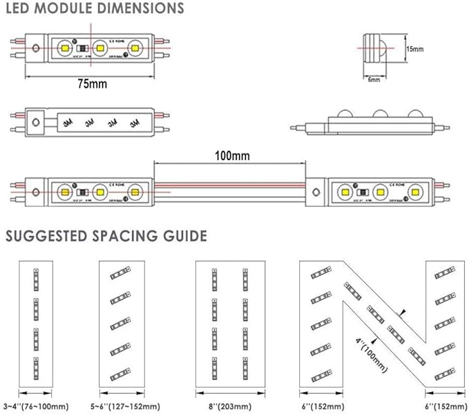 LED Module, Windows Lights Blue 100pcs 49.8 Ft 5730 SMD 150LM Per LED Module IP65 Waterproof Decorative Light for Advertising Signs with Tape Adhesive Backside (Blue Light)