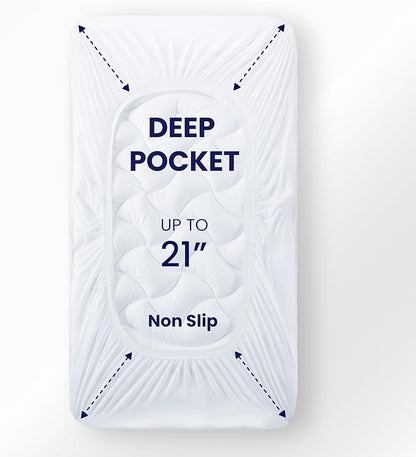 SLEEP ZONE Twin XL Cooling Mattress Topper for College Dorm, Premium Zoned Cool Mattress Pad Cover, Padded Mattress Protector Breathable Washable, Deep Pocket 8-21" (White, Twin XL)