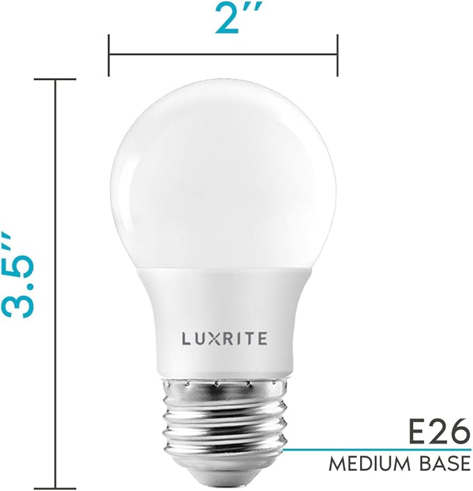 LUXRITE A15 LED Bulb 40W Equivalent, 7W, 5000K (Bright White), 600 Lumens, Enclosed Fixture Rated, Dimmable Ceiling Fan Light Bulbs, E26 Medium Base, UL Listed - Indoor and Outdoor (16 Pack)