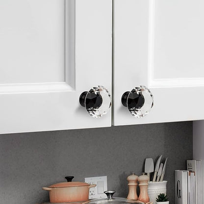 Ravinte 15 Pack Crystal Drawer Knobs - Glass Cabinet Knobs, Diamond Shaped, 30 mm with Black Base