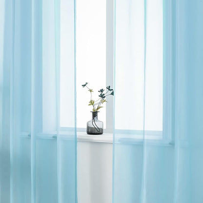 DUALIFE Sky Blue Voile Sheer Curtains Grommet,Look Semi Natural Light Flow Sheer Drapes,Elegant Solid Color Touch Soft Drapes for Living Room Bedroom,Set of 2 Panels 52X120 Inch Long 10 FT Baby Blue