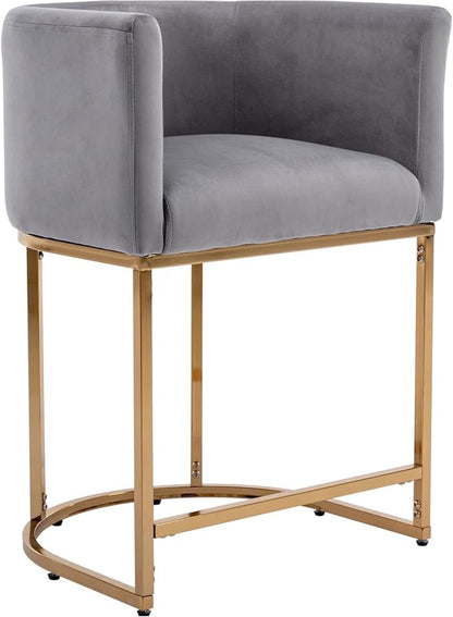 Modern Counter Height Velvet Upholstered Bar Stool, 24" Kitchen Counter Island Stool Bar Chairs with Gold Metal Frame for Kitchen Island, Gray