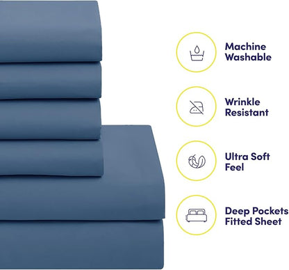 Sweet Home Collection 5 Piece Comforter Set Bag Solid Color All Season Soft Down Alternative Blanket & Luxurious Microfiber Bed Sheets, Denim, Twin