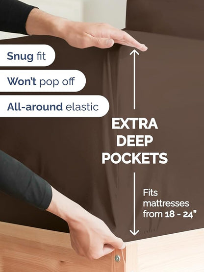 Extra Deep Twin Sheet Set - 4 Piece Breathable and Cooling Sheets - Hotel Luxury Bed Sheets Set - Easy & Secure Fit - Soft, Wrinkle Free and Comfy Sheets Set - Brown Sheet Set with Extra Deep Pockets