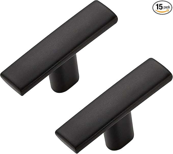 15 Pack Black Cabinet Knobs - Curved Cabinet Pulls Matte Black Knobs for Kitchen Drawer Solid Dresser Pulls for Kitchen Hardware 1-3/4 Inch Length Single Hole