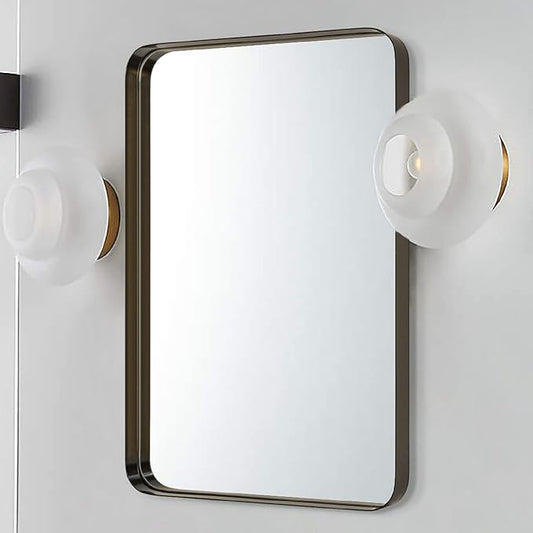 TEHOME 24x36 inch Oil Rubbed Bronze Metal Framed Bathroom Mirror for Wall in Stainless Steel Black Rounded Rectangular Bathroom Vanity Mirrors Wall Mounted