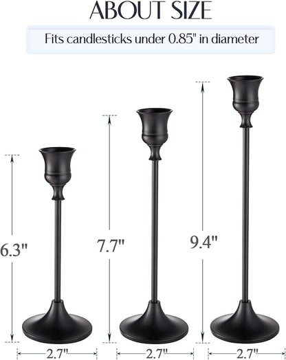 Black Candlestick Holders, Taper Candle Holders, Set of 3 Matte Black Candle Holder Set, Vintage Table Centerpiece for Wedding Christmas Holiday