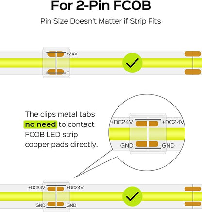 JACKYLED 8mm 2Pin FCOB COB LED Light Strip Connectors Kit, 16pcs Transparent Connectors & 5pcs 15cm Long 22AWG Extension Wires for Gapless Connection, FCOB 2 pin Single Color Strip Corner Connection
