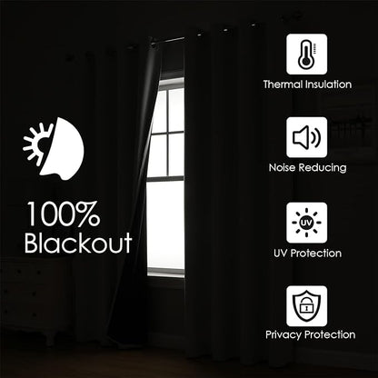 ChrisDowa 100% Blackout Curtains 78 inch Long for Bedroom with Black Liner, 2 Thick Layers Total Blackout Thermal Insulated Grommet Window Curtains 2 Panels Set (Cappuccino, 42 x 78 Inch)
