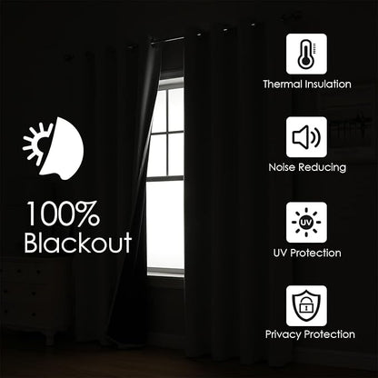 ChrisDowa 100% Blackout Curtains 90 inch Long for Bedroom with Black Liner, 2 Thick Layers Total Blackout Thermal Insulated Grommet Window Curtains 2 Panels Set (Light Beige, 52 x 90 Inch)