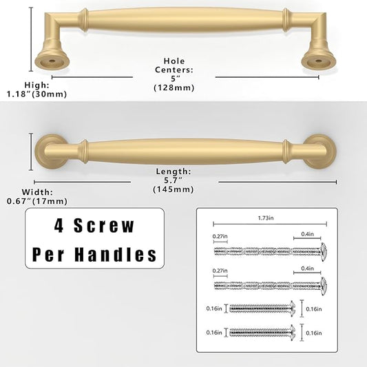 10 Pack Brushed Gold Cabinet Pulls 5 Inch(128mm) Kitchen Cabinet Handles Solid Zinc Alloy Cabinet Hardware Drawer Pulls
