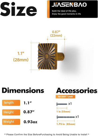 5 Pack Antique Brass Cabinet Knobs Square Vintage Drawer Pulls Bathroom Dresser Handles Hardware Zinc Alloy