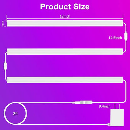 3 Pcs RGB Under Cabinet Lights Kit, Smart App and Remote Control Under Cabinet Lighting, Dimmable Under Counter Lights for Kitchen, Plug in LED Lights Bar for Cabinet, Counter, Workbench, Desk