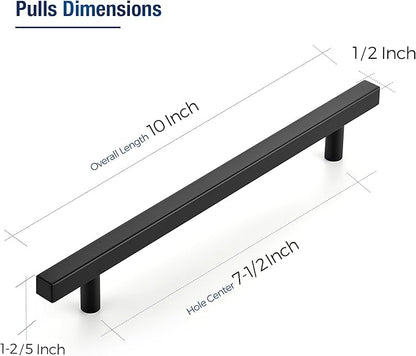 JOY DECOR 30 Pack 7-1/2 Inch Matte Black Square Cabinet Handles Stainless Steel Cabinet Hardware Pulls for Kitchen and Drawers with 10 Inch Overall Length