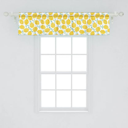 Lunarable Mint and Yellow Window Valance Pack of 2, Summer Fruit Pattern with Dots Stripes Doodle Lemons and Leaves, Rod Pocket Curtain Valances for Kitchen Bedroom, 54" X 12", Mint Green