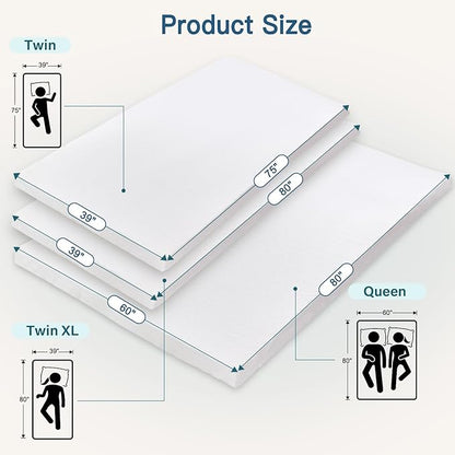 Airensky 4 Inch Memory Foam Mattress Topper twin xl College Dorm, Cooling Gel Infused High Density with Removable Skin-Friendly Cover, Pressure Relief Back Pain, CertiPUR-US Certified, Twin XL 39"x75"