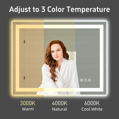 40"x 32" LED Bathroom Mirror with Lights, Double Lights Dimmable, Anti-Fog, Front and Backlit LED Mirror for Bathroom, Lighted Bathroom Vanity Mirror with Tempered Glass (Horizontal/Vertical)