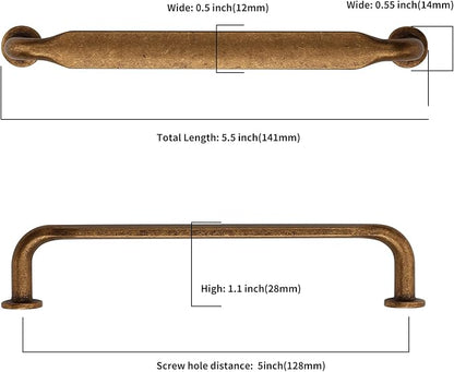 Asidrama 20 Pack 5 Inch(128mm) Antique Brass Kitchen Cabinet Handles, Vintage Retro Cabinet Hardware for Cupboard Drawer Pulls
