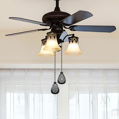 Black Ceiling Fan Pull Chain, 2Pcs 12 Inches Decorative Fan Pull Chain Ornaments Extension, 3mm Diameter Beaded Ball Fan Pull Chain Extender with Connector(2 Pack)