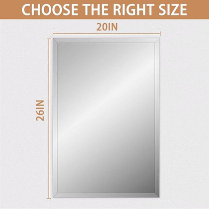 Frameless Mirror for Bathroom Vanity,20x26in Wall Mounted Mirrors for Over Sink Decorative Rectangular Frameless Mirror,With Polished Edge,Hangs Horizontally Or Vertically,Entryways,Room,Shatterproof