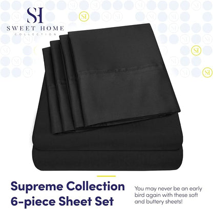 King Size Bed Sheets - 6 Piece 1500 Supreme Collection Fine Brushed Microfiber Deep Pocket King Sheet Set Bedding - 2 Extra Pillow Cases, Great Value, King, Black