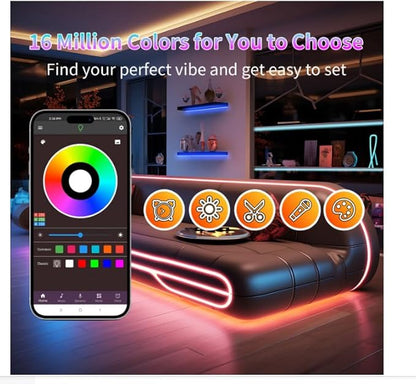 Led Lights for Bedroom, 200FT (2 Rolls of 100FT) RGB Led Strip Lights Sync with Music, Smart App Controlled Strip Lights for Bedroom with Remote, Ideal Lights for Room Party and Home Decor