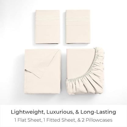 Mellanni Full Sheets Set - 4 PC Iconic Collection Bedding - Hotel Luxury, Extra Soft, Cooling Bed Sheets - Wrinkle, Fade, Stain Resistant (Full, Golden Ivory)