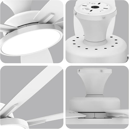 TALOYA 52 inch Ceiling Fans with Lights,Remote Control Multifunctional Quiet Fan with Three Color Temperature and Dimmable Light with Reversible Blades White