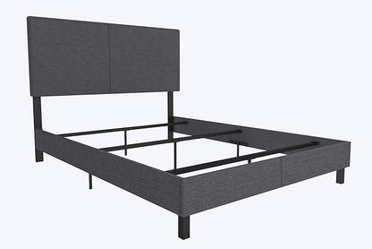 DHP Janford Upholstered Bed, Chic Grey Linen Platform Queen Bed with Modern Headboard, Sturdy Wood and Metal Frame