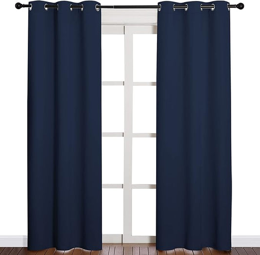 NICETOWN Window Treatment Energy Saving Thermal Insulated Solid Grommet Blackout Curtains/Drapes for Living Room (Navy, 1 Pair, 42 by 84-Inch)