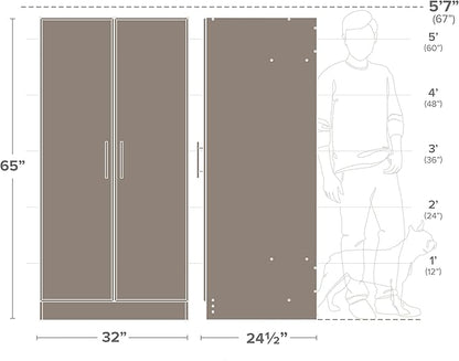 Prepac Elite 32" Storage Cabinet, Gray Storage Cabinet with Hanging Rail and Shelves for Living room, Kitchen ang Laundry Room 24.5" D x 32" W x 65" H