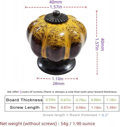 5 Pack Vintage Ceramic Pumpkin Cabinet Knobs, Kitchen Cabinet Drawers Dresser Cupboard Pull Handles Door Pulls with 5 Kinds of Screws (Leopard Print -Yellow)