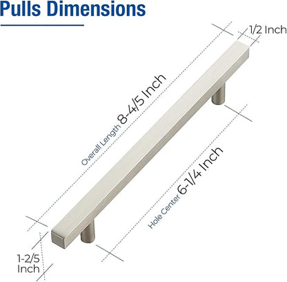 JOY DECOR 30 Pack 6-1/4 Inch Brushed Nickel Square Cabinet Handles Stainless Steel Cabinet Hardware Pulls for Kitchen and Drawers with 8-13/16 Inch Overall Length
