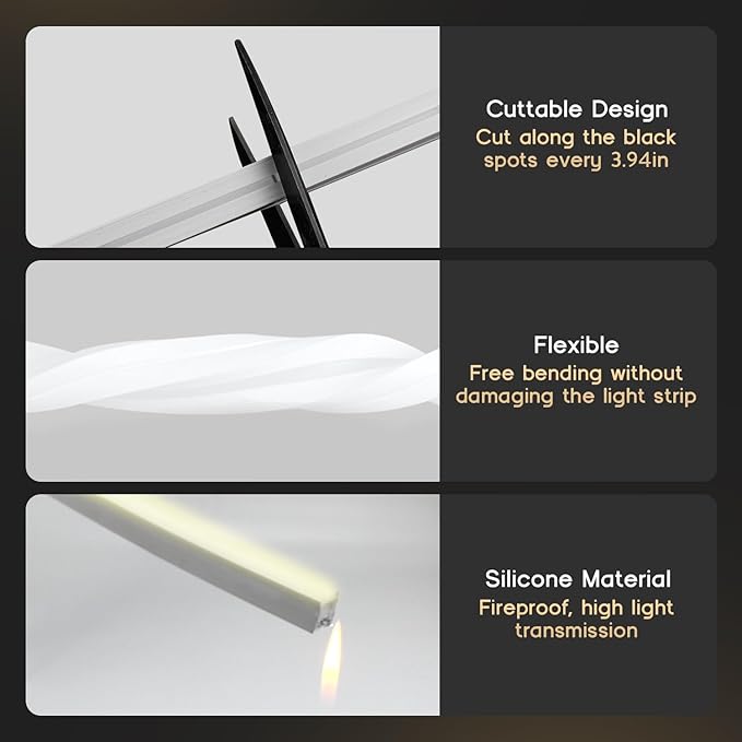 LED Strip Lights Daylight White 6000K,32.8ft 110-120V Neon Rope Lights,Flexible Silicone Outdoor Waterproof Neon Strip Lights for Bedroom,Mirror,Kitchen Cabinet, Living Room,Halloween Decor