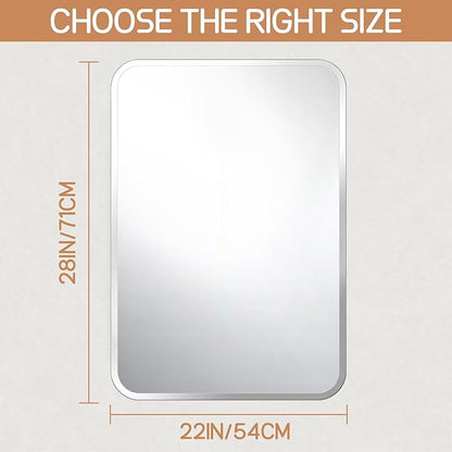 Frameless Bathroom Mirror for Over Sink,Wall Mounted Vanity Mirrors 22x28in,Rounded Rectangle Mirror Frameless with Polished Edge for Bedroom,Living Room,Entryway,Shatterproof (Horizontal/Vertical)