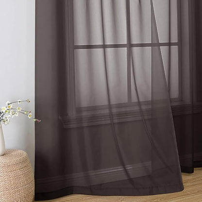 Aiyufeng Chocolate Brown Sheer Curtains 90 Inches Long 2 Panels, Solid Voile Rod Pockets Stylish Breathable Drapes Window Treatment for Kid's Room/Bedroom/Living Room, 42W x 90L, Chocolate Brown