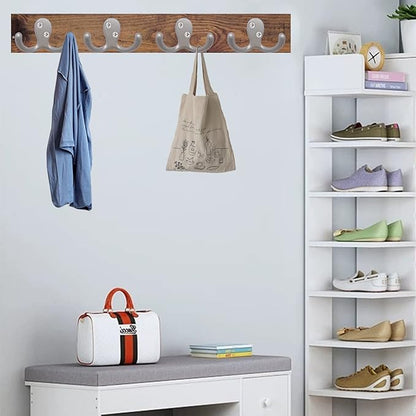 10pcs Coat Hooks Hardware, Wall Hooks Heavy Duty Hooks for Hanging Coats Double No Rust Hook Wall Mounted for Key, Towel, Bags, Cup, Hat (Silvery)