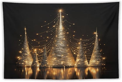 MaSiledy Tapastry's Wall Hanging Silver Lighted Christmas Trees Tapestry Merry Christmas Winter Xmas Tapestry Aesthetic Wall Art Home Decoration 60"x90" Xmas Wall Hanging Polyester Tapestries