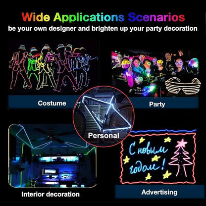 MaxLax EL Wire Red, 2M Portable Battery Pack Neon Light Strip 360° Cuttable Glowing Rope Lights for Parties, Halloween, DIY Decoration